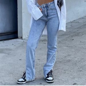 White Fox Be Cool Straight Leg Denim Jeans Washed Blue